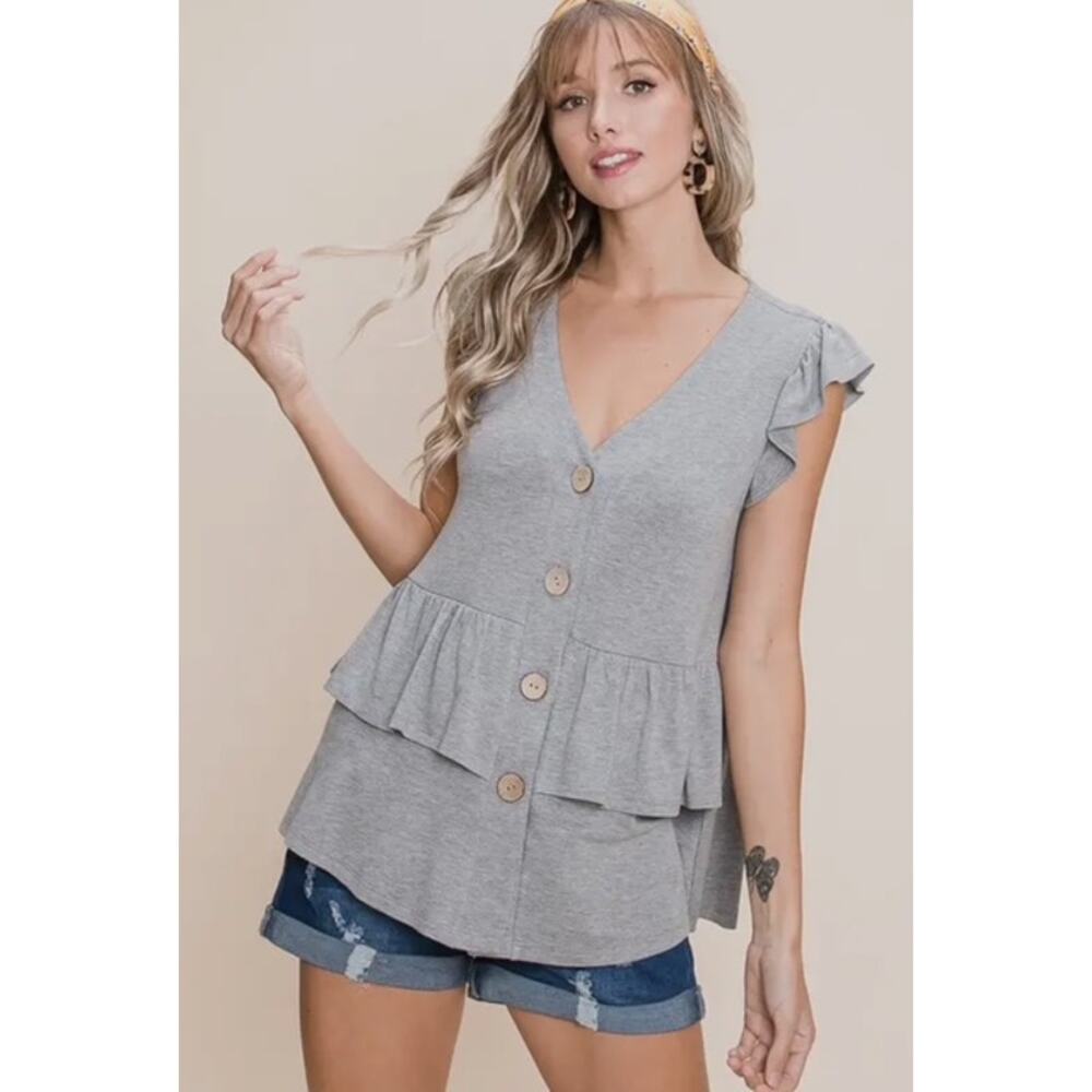 EMERALD COLLECTION - SOLID BUTTON FLUTTER SLEEVE … - image 2